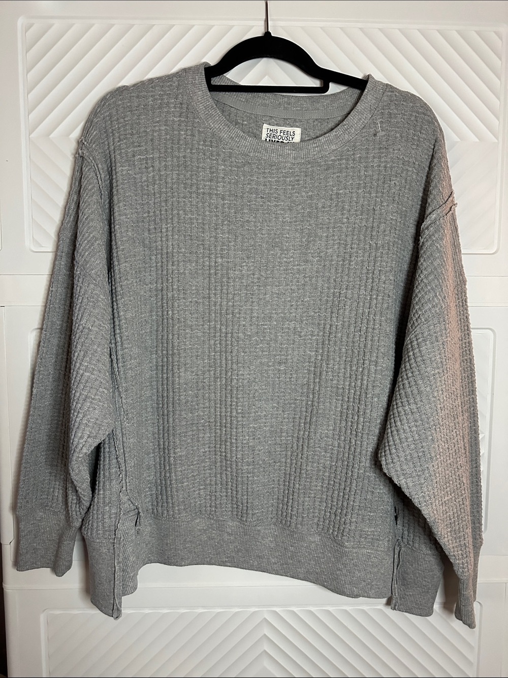 American Eagle Outfitters Light Gray Waffle Crewneck Sweater